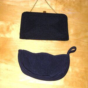 2 Vintage Corde Cord Evening Handbags Bag Purse Clutch Black & Navy Blue